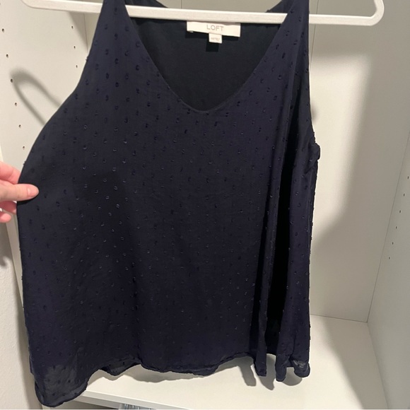 Loft XXsmall Navy Blue Swiss Dot Tank Top Scoop Neck And Lined - Picture 3 of 7